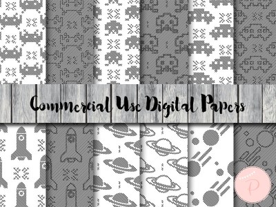 Space Digital Paper, Black and White Game dp155