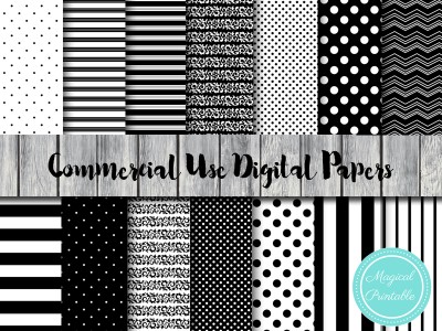 black and white digital papers, black damask digital papers DP118