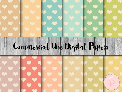 dp163 Vintage Hearts Digital Papers, Pastel Rainbow Love
