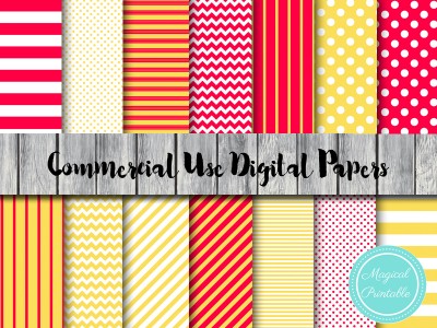 dp168 yellow and red digital papers, winnie the pooh digital papers
