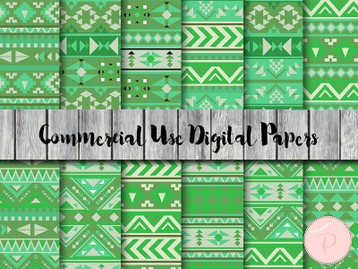 green aztec digital paper, bohemian digital paper, tribal digital dp57paper