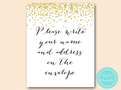 sign-cards-gifts gold confetti bridal shower sign write your name and address