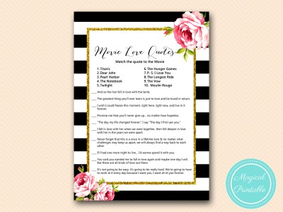 BS10B-movie-love-quotes-match-black-stripes-pink-floral-chic-bridal-shower-game
