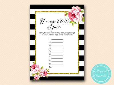 BS10B-name-that-spice-black-stripes-pink-floral-chic-bridal-shower-game