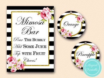 Mimosa Bar Sign, Bubbly Bar Sign, Mimosa Juice Tags