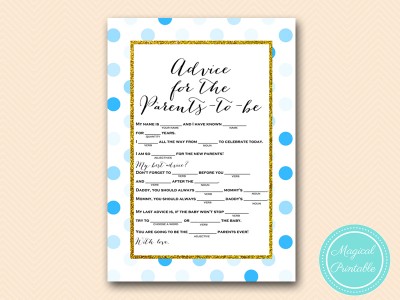 TLC430-B-mad-libs-advice-parents-boy-blue-dots-baby-shower-game-gold