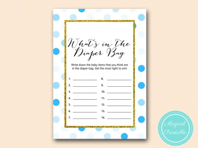 TLC430-B-whats-in-diaper-bag-boy-blue-dots-baby-shower-game-gold