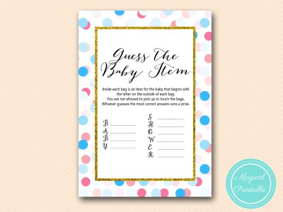 TLC430-R-baby-item-guessing Gold, Pink, Blue Dots Gender Reveal 