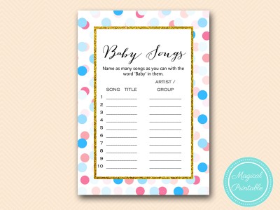 TLC430-R-baby-song-list Gold, Pink, Blue Dots Gender Reveal 
