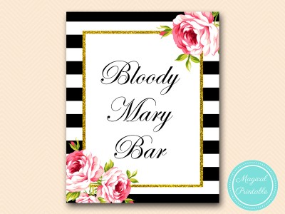 bloody mary bar sign black stripes floral bridal shower sign wedding sign