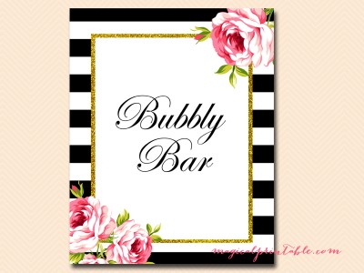 bubbly bar sign for black stripes floral bridal shower sign wedding sign