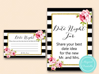 date night idea jar sign and cards black stripes floral bridal shower game printable
