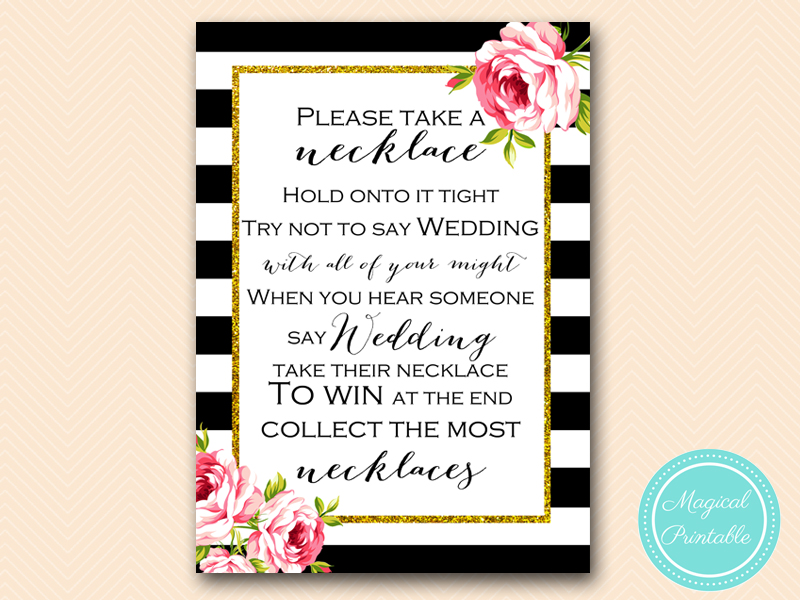 Black Stripes Pink Flower Bridal Shower Games - Magical Printable