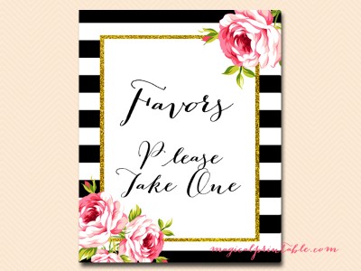 favors black stripes floral bridal shower sign wedding