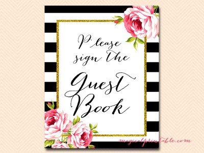 guestbook black stripes floral bridal shower sign wedding