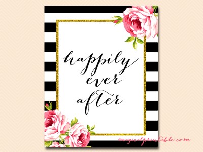 happily-ever-after black stripes floral bridal shower sign wedding