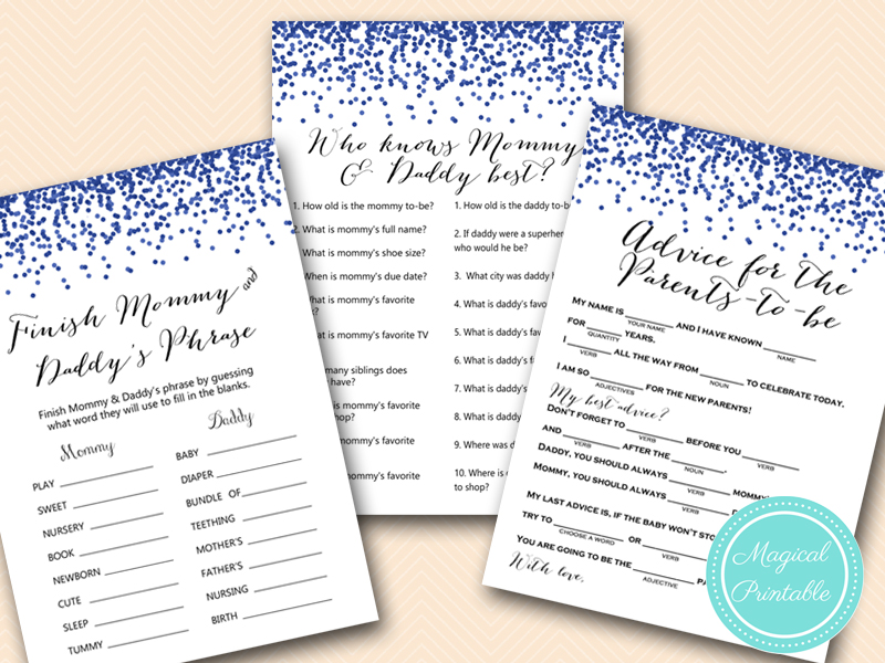 Blue Navy Boy Baby Shower Game Printable - Magical Printable