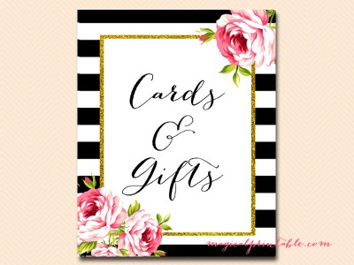 sign-cards-gifts black stripes floral bridal shower sign wedding