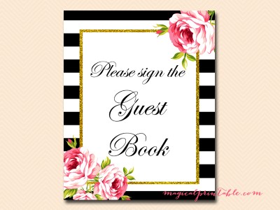 sign-guestbook black stripes floral bridal shower sign wedding sign