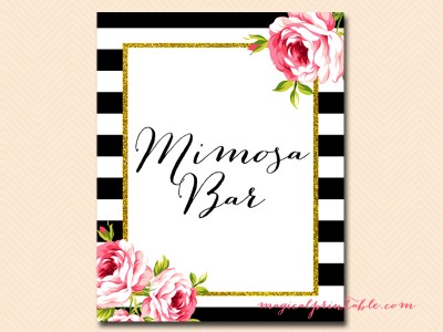 sign-mimosa-bar black stripes floral bridal shower sign wedding