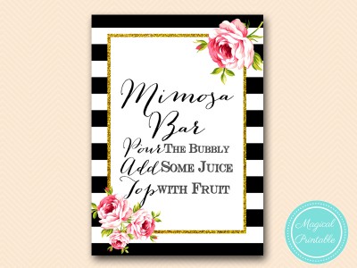 sign-mimosa-bar-sign black stripes floral bridal shower sign wedding