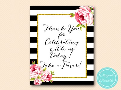 sign-thanks-for-celebrating-take-a-favor-floral-black-stripes-bridal-shower