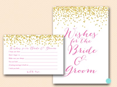 wishes-for-bride-and-groom-hot-pink-gold-confetti-bridal-shower