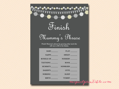 finish mummys phrase Gray Rustic Baby Shower Game Printables