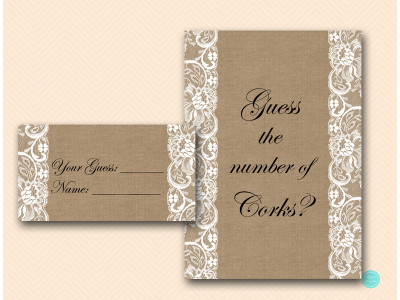 guess how many corks are in the jar game burlap and lace bridal shower
