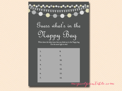 nappy bag Gray Rustic Baby Shower Game Printables