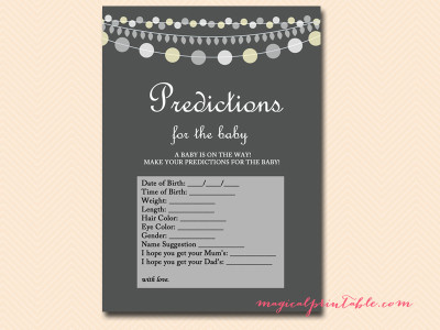 prediction for baby Gray Rustic Baby Shower Game Printables