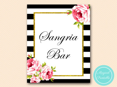 sangria bar sign printable black stripes floral kate spade