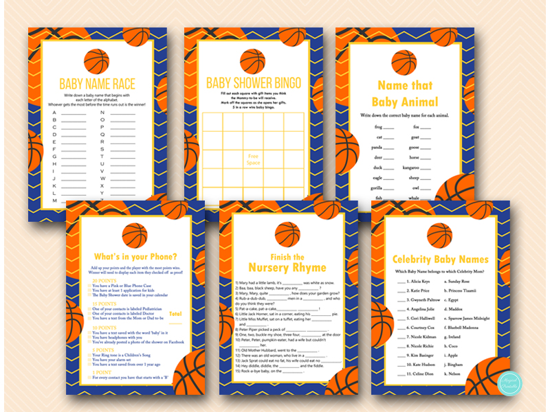 Blue and Yellow Basketball Baby Shower Game Pack Magical Printable