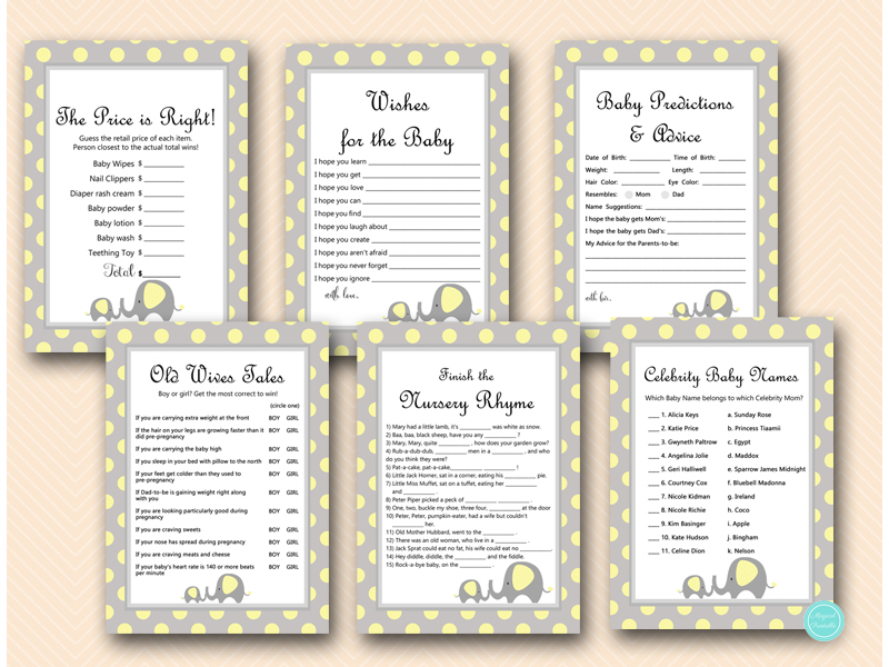 Yellow Elephant Baby Shower Games - Magical Printable