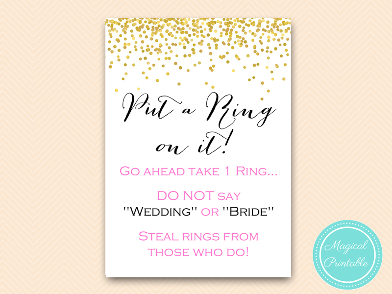 Put A Ring On It Pink And Gold Bridal Shower Magical Printable
