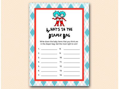 Dr Seuss Thing 1 Thing 2 Baby Shower Games - Magical Printable