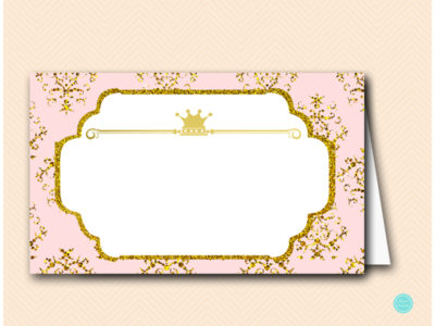 TLC110 Label-6x5-pink royal princess baby shower labels placecards