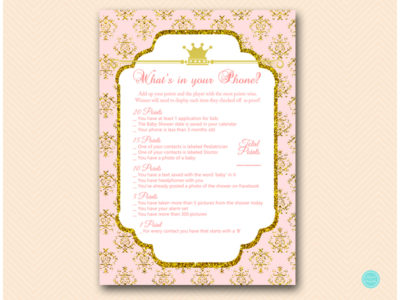 TLC110-whats-in-your-phone-pink-gold-princess-baby-shower