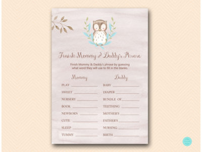 TLC401B-finish-daddy-mommys-phrase-blue-owl-baby-shower-game
