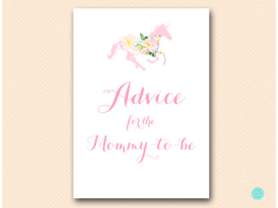 TLC497-advice-for-mommy-to-be-sign-unicorn-carousel-horse-baby-shower