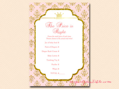 price-is-right -pink-gold-princess-baby-shower