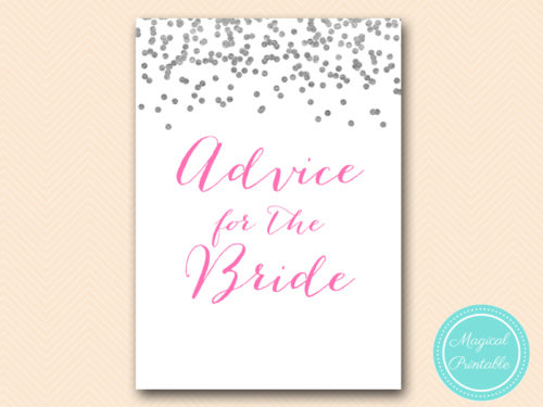 BS178-advice-for-bride-sign-hot-pink-silver-bridal-shower-games
