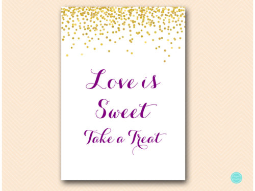 BS508-sign-love-is-sweet-take-treat-purple-gold-bridal-shower-sign