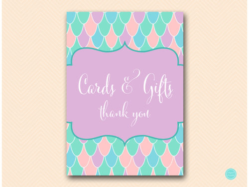 TLC531-sign-cards-and-gifts-pink-purple-aqua-mermaid-baby-shower-game