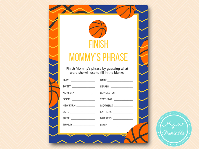 Blue and Yellow Basketball Baby Shower Game Pack Magical Printable