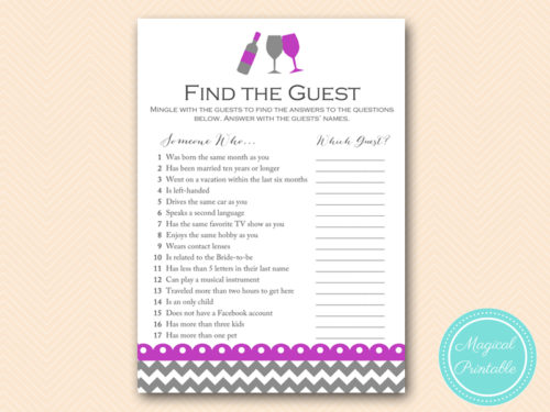 bs146 find the guest ice breaker game purple wine bridal shower game