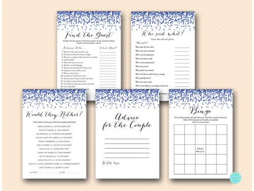 Navy Blue Gay Wedding Shower Games Pack - Magical Printable