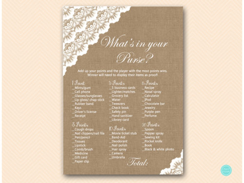 BS34-whats-in-your-purse-B-burlap-lace-bridal-shower-game