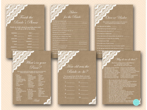 burlap and lace bridal shower game package printable bs34