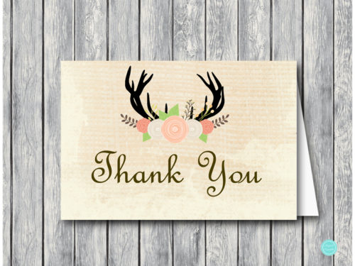 tlc21 Thank You Card Foldable rustic antler thank you cards